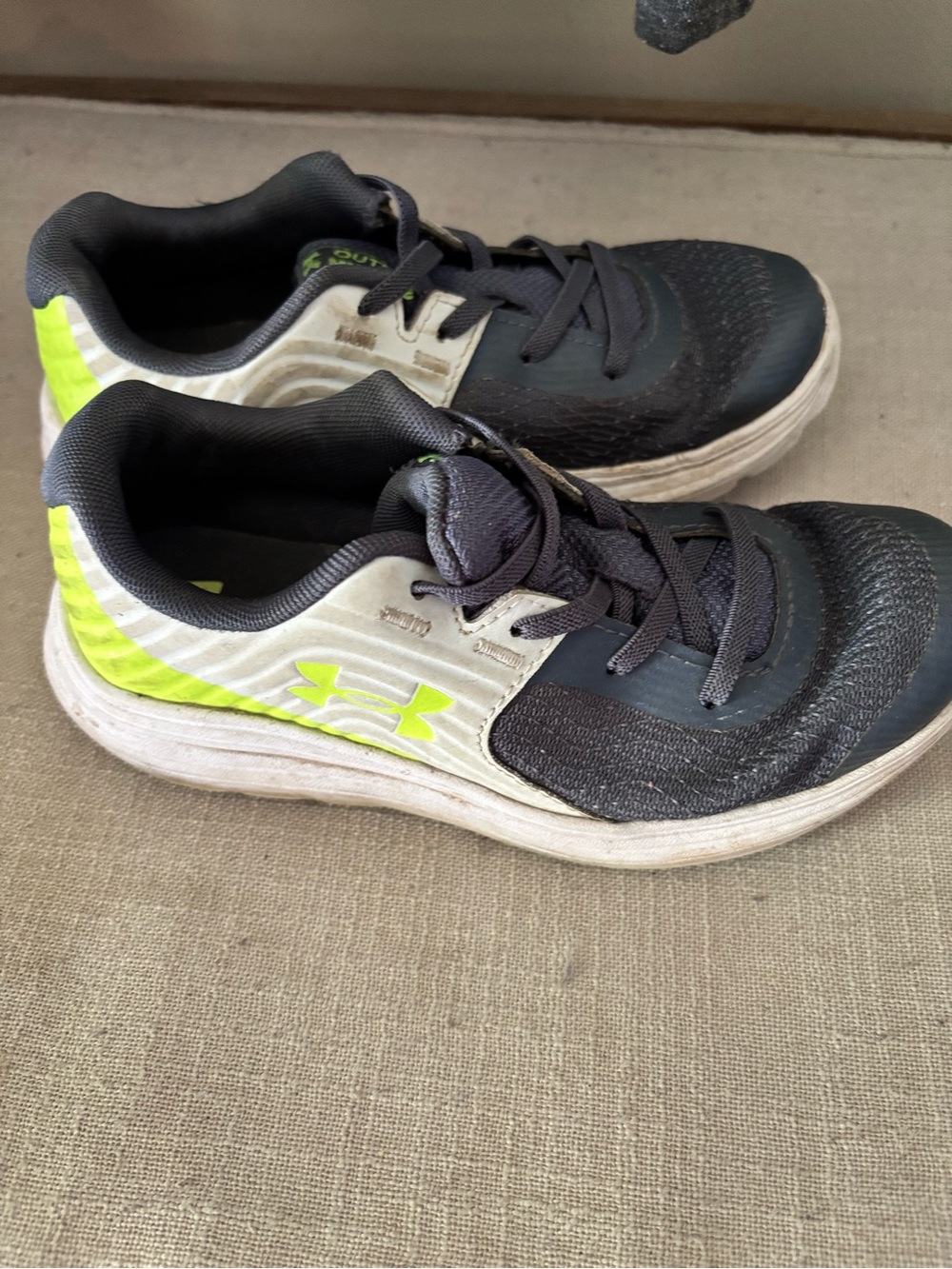 Under Armour Black and Neon Yellow Kids' Athletic Shoes